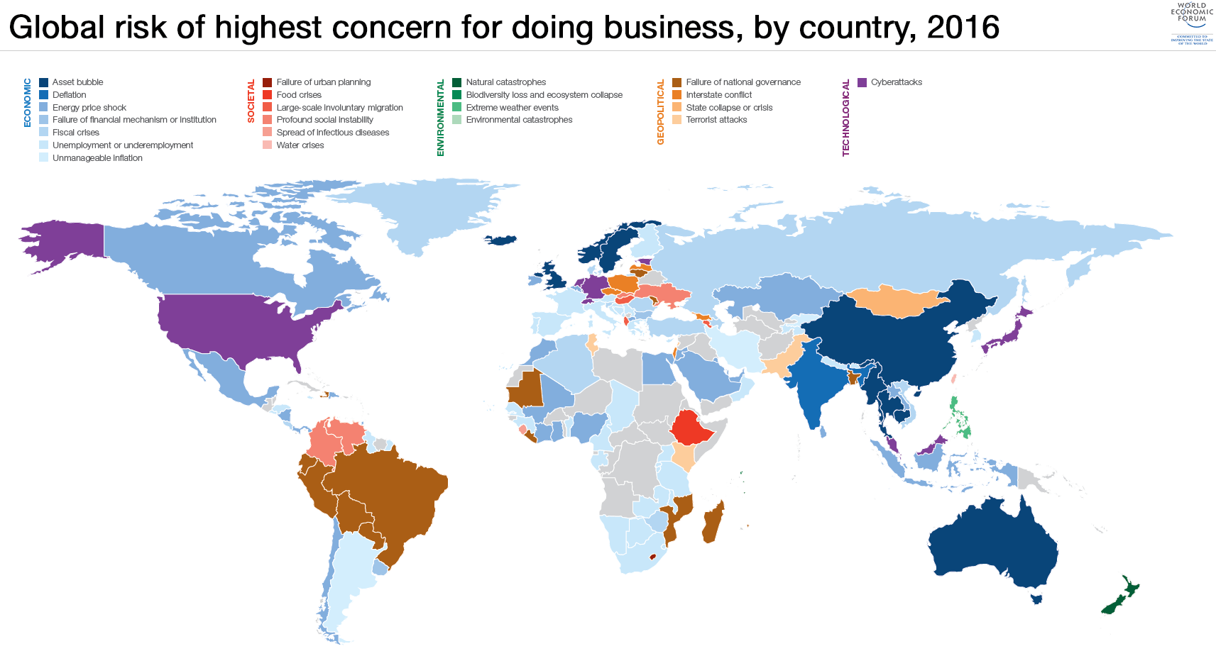 Top Global Geopolitical Risk Concerns, by Counrtry, 2016 